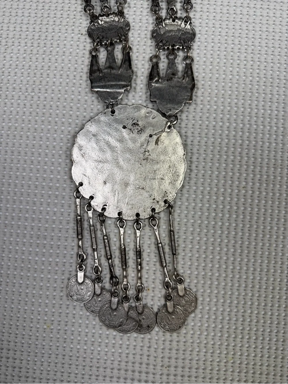Faux Turquoise Silver-Tone Boho Medallion Native American inspired Bold Necklace